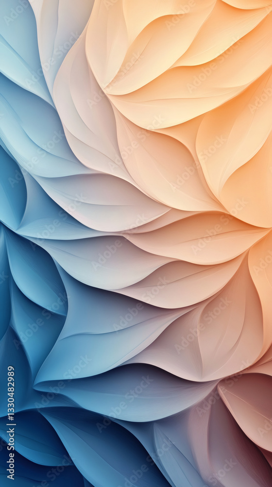 Poster Flowing blue and orange gradient curves intertwining, generating dynamic abstract composition with depth and visual movement