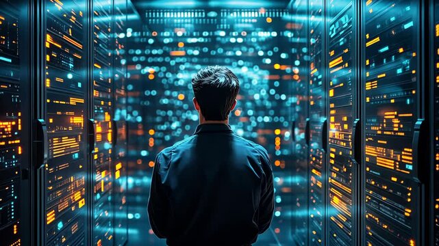 Worker in the server room