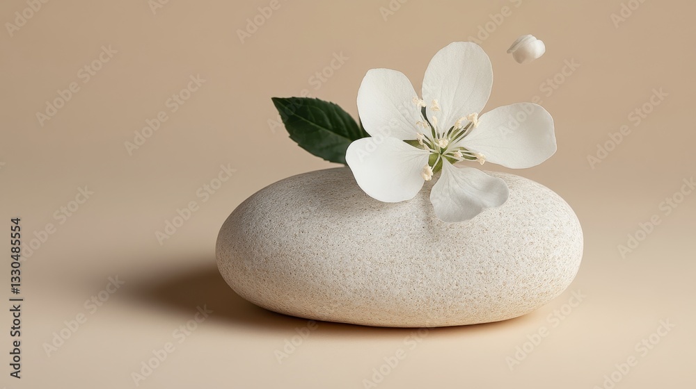 Aufkleber Gentle petal resting on smooth stone creates a serene and calming atmosphere in a minimalist setting