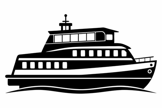 black and white ferry boat on water clip art preview