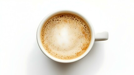 Top view of frothy milk coffee cup