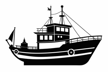 fishing boat line art silhouette vector illustration