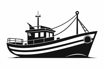 fishing boat line art silhouette vector illustration