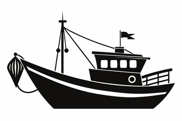 fishing boat line art silhouette vector illustration