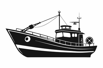 Naklejka premium fishing boat line art silhouette vector illustration