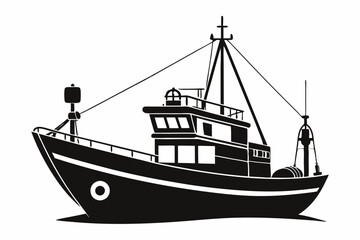 fishing boat line art silhouette vector illustration