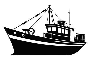 fishing boat line art silhouette vector illustration