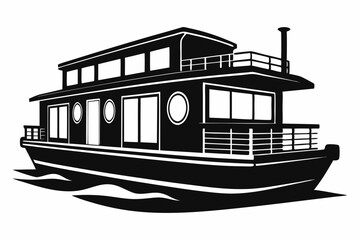 Obraz premium houseboat line art silhouette vector illustration