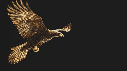 Fototapeta premium Golden Eagle Flying with Spread Wings Isolated on Dark Background Illustration