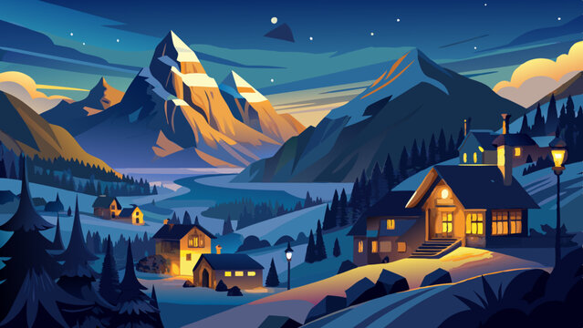 Ecrins National Park with the illuminated village of Le Chazelet and La Meije peak at night. Hautes-Alpes, French Alps, France
