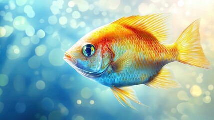 Fototapeta premium Swimming Goldfish Illustration with Sparkling Bokeh Background for Children's Book