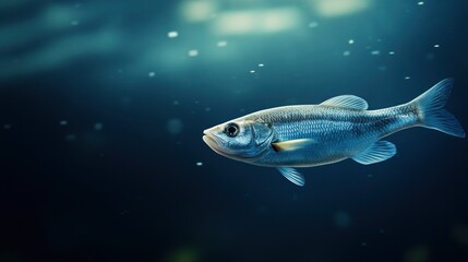 Fototapeta premium Freshwater Fish Swimming in Deep Blue Water with Light Streaks