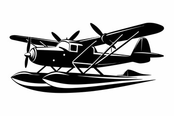 seaplane line art silhouette vector illustration