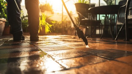Obraz premium Outdoor Team Applying Chemicals in Bright Area