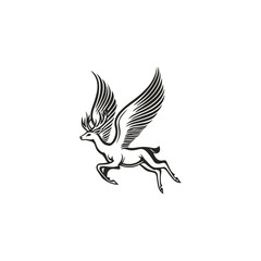 Winged deer engraving design vector template illustration