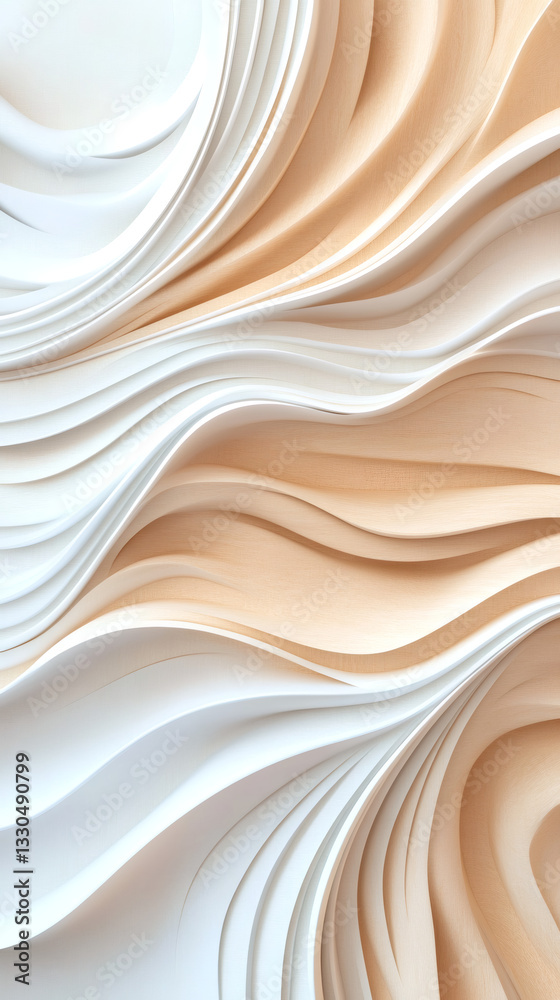Poster Modern abstract background with beige and white wavy lines creating a sense of fluidity and movement