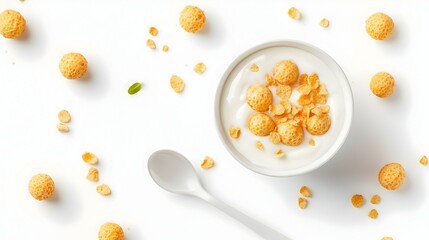 Bowl and spoon with corn rings balls cornflakes