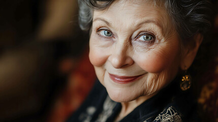 Elderly woman with a gentle smile, her face full of wisdom