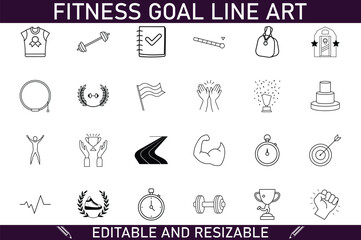 Fitness Goal Line Art Editable Icons for Exercise and Success