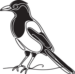 Magpie Line Art Vector. Clean and Simple Bird Illustration