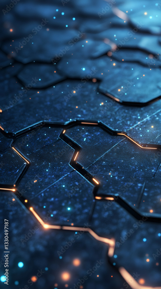 Aufkleber Luminescent blue-orange hexagonal grid radiating technological ambiance with dynamic geometric lighting pattern