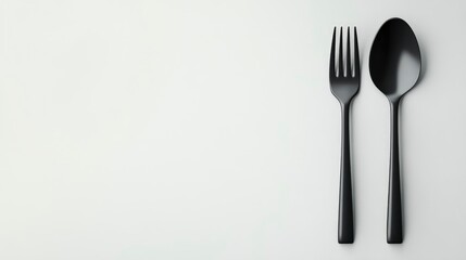 Black Fork and Spoon on White Background Utensils Culinary Theme