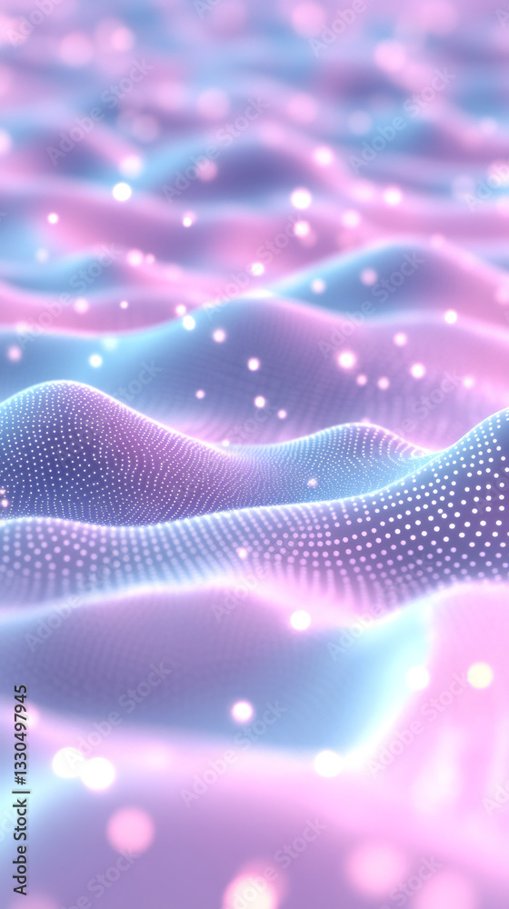 Poster Abstract pink and blue particle waves flowing with bokeh effect, perfect for backgrounds and presentations