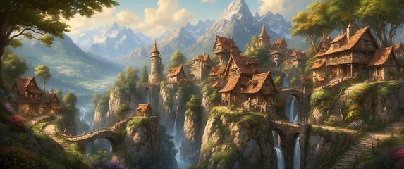 Obraz premium A charming fantasy mountain village