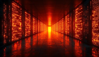 Fiery Data Center Corridor Glow