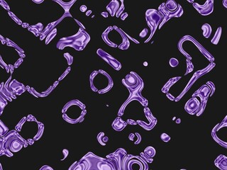 Seamless abstract pattern with flowing, purple, liquid-like shapes on a black background.