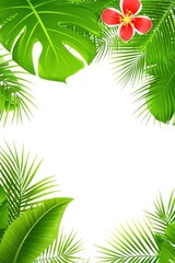 Tropical Paradise: Lush Greenery Frame with Vibrant Flower