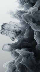 Smoke swirling into surreal shapes, gradients of grey fading into black, creating an ethereal, dreamlike atmosphere, abstract movement captured perfectly,