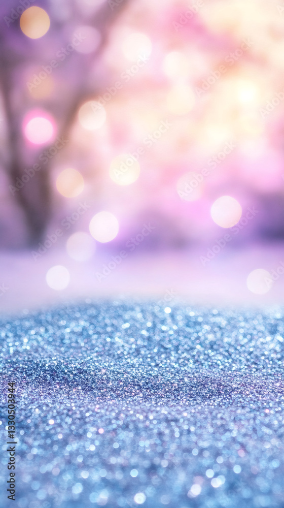 Leinwandbilder Sparkling blue glittery surface radiating festive vibes with colorful bokeh, creating enchanting celebratory visual texture