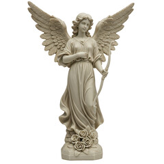 Obraz premium A beautifully sculpted angel statue made of marble or porcelain isolated on transparent background