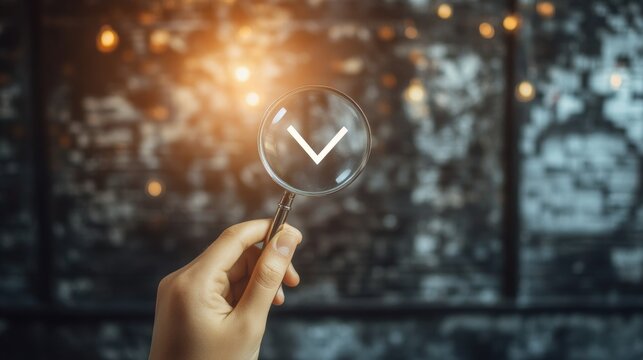 A hand holding a magnifying glass shows careful decision-making.  A yes/no choice highlights the challenge.  Success is shown by choosing the right option. Think carefully before deciding.
