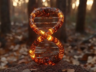 Fiery DNA helix in autumn forest