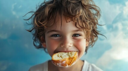 Naklejka premium Child happily eating bread (1)