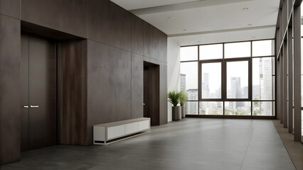 Modern office lobby with dark walls minimalist be