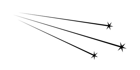 Falling star shape. Comet trail icon. Abstract shooting star. Cosmos asteroid tail. Comet tail. Design element. Flying meteor silhouette. Vector illustration isolated on white background.