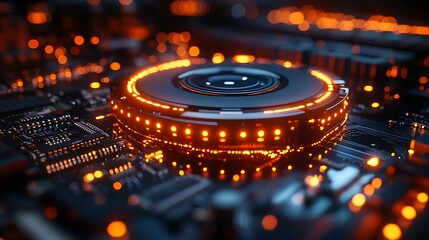 Obraz premium Glowing futuristic hard drive with circuits high resolution hd picture