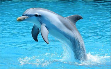 Obraz premium Playful Dolphin Leaping in Blue Water