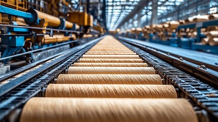 Obraz premium Factory Conveyor: Moving Textile Rolls.