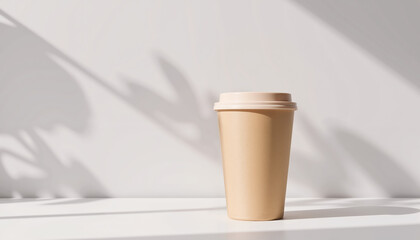 Minimalist coffee cup mockup on a clean white surface for branding and advertising