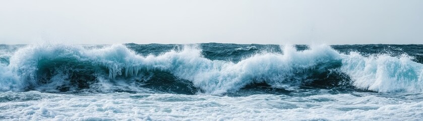 Naklejka premium Ice storm freezing the surface of wild ocean waves, surreal frozen chaos