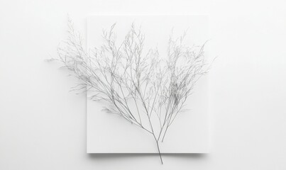Obraz premium A delicate plant branch on a white, minimalist background.