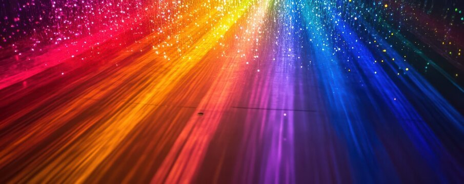 Vibrant abstract light beams in multicolored spectrum display.