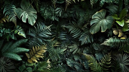 Fototapeta premium Lush green plants with diverse textures and beautiful leaves cover space