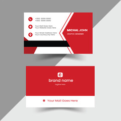 Modern Red and White Business Card Design TemplateStylish and professional business card template featuring a bold red color scheme with white accents and geometric design elements..