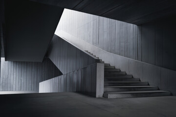 Obraz premium Minimalist Concrete Staircase in Dim Light with Geometric Lines and Shadows
