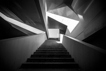 Obraz premium Abstract Monochrome Stairs Leading Upward with Geometric Shadows and Light